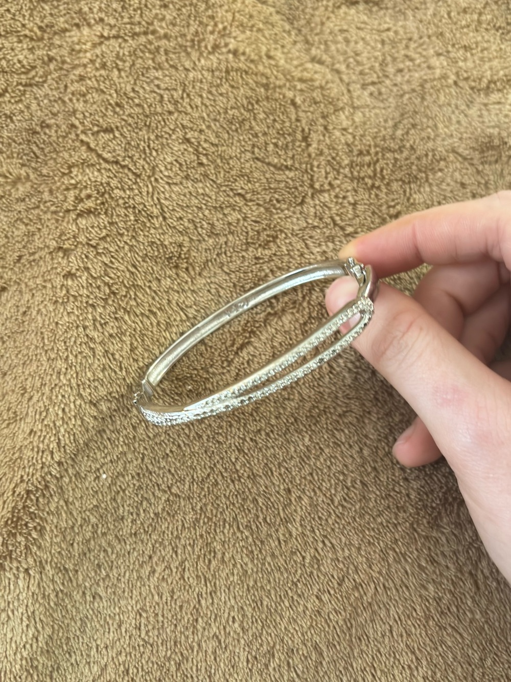 Silver Crystal Double-Row Bangle Bracelet
